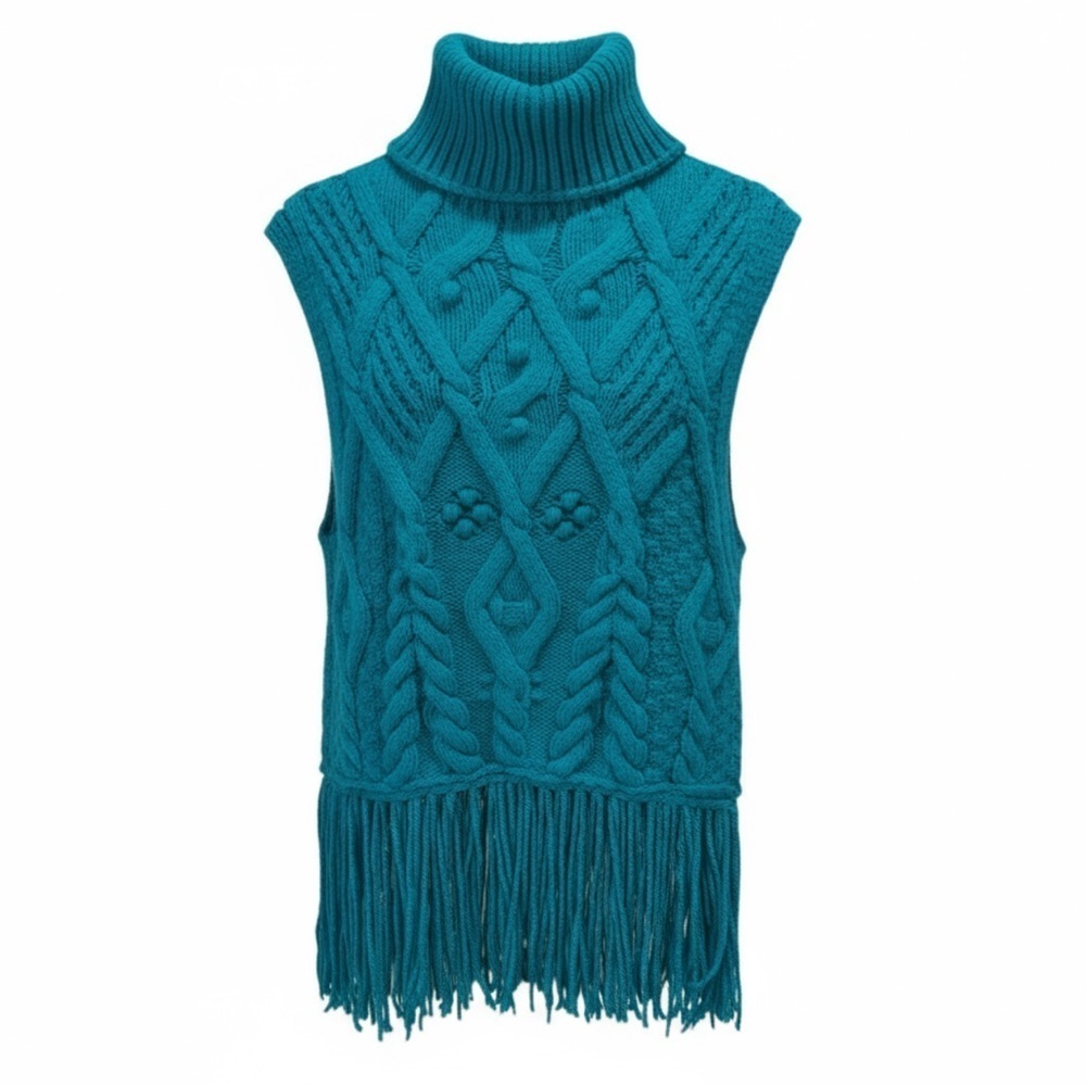 Zara Turquoise Cable Knit Turtleneck Sweater Vest Size small NWT